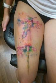Стегна прелепог акварелног цвећа птица тетоважа узорак