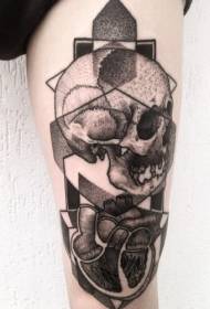 Leg gray mysterious carving wind skull tattoo