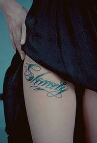 Art Bekee font thigh tattoo picture