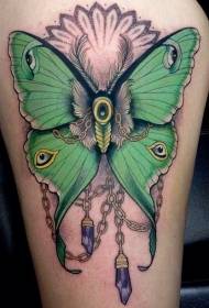 Thigh new school color butterfly and chain tattoo pattern