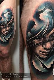 Leg color portrait woman tattoo pattern