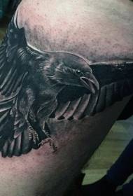 Thigh realistic crow tattoo pattern