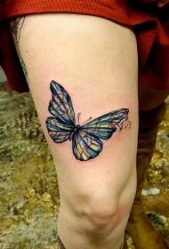 허벅지 귀여운 컬러 작은 나비 문신 패턴