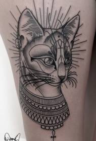 Comb gravírozás stílusú fekete egyiptomi macska tetoválás mintával