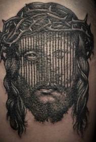Jezus črni portretni stegno tatoo vzorec