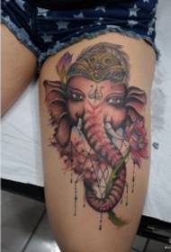 Thigh sexy elephant god lotus tattoo pattern