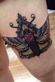 New school thigh color butterfly with diamond tattoo pattern