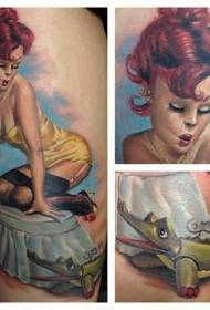Patró de tatuatge de dona brossa pintada vintage