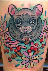 Thigh, europe, school cartoon mouse tattoo pattern