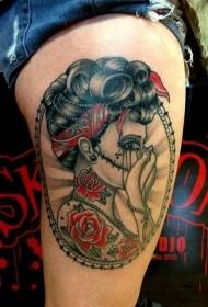 Kāju retro stila nāves dievietes tetovējuma modelis