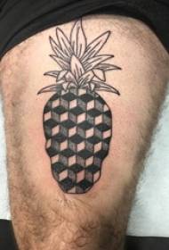 Cosce di ragazzi su punte di schizzo grigio nero punte di spine immagini creative di tatuaggi di ananas