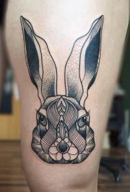 Thigh engraving style black and white funny rabbit tattoo pattern