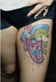 Personality fashion thigh nice looking elephant tattoo pattern picture