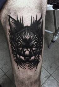 Thigh black gray mysterious wolf head tattoo pattern