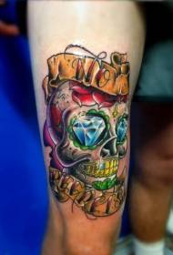 Leg color funny scull with diamond tattoo pattern