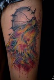 Thighs Europe and America watercolor splash ink wolf head moon bat tattoo pattern