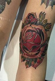 Thigh school color rose tattoo pattern