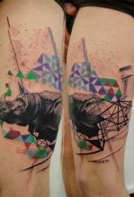 Dot style color геометрический декоративный узор тату с носорогом