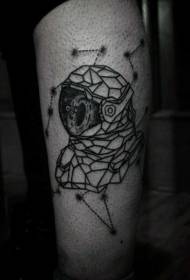 Calf black geometric astronaut with stars tattoo pattern