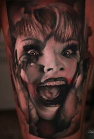 Leg horror style screaming woman tattoo picture
