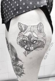Thigh black line mysterious fox avatar tattoo pattern