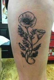 Školáčka stehná na čierne bodnutie jednoduché línie rastlín listy a kvety tetovanie obrázky