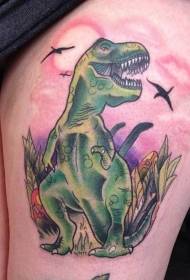 Бедрото старо училище динозавър растителна татуировка модел