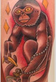 Leg simple old style colorful monkey tattoo pattern