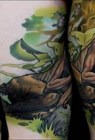 腿彩色男人與青蛙紋身圖案
