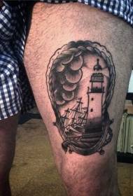 Kaki hitam kelabu kecil gaya bahari corak tatu sailboat