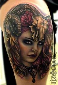 Modern style colored devil woman tattoo pattern