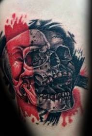 Κόκκινο και μαύρο μοτίβο τατουάζ ανθρώπινου κρανίου