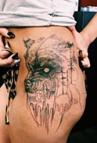 Schoolgirl thighs on black sketch point thorn tips creative wolf head tattoo pictures