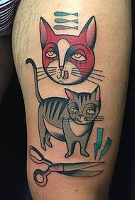 大腿卡通猫剪刀tattoo图案
