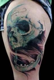 Leg color mysterious skull tattoo pattern