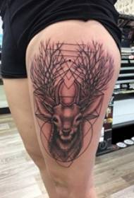 Boys thighs on black pricks geometric simple lines small animal deer tattoo pictures