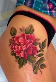 Legs color realistic red peony flower tattoo pattern