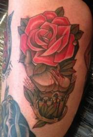 Thigh hand rose tattoo pattern