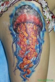 Stereo realistični uzorak meduza i cvjetnih kombinacija tetovaža