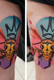 Thigh cartoon style colorful bee tattoo pattern
