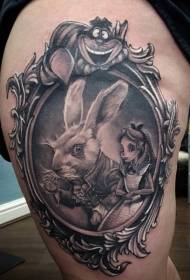 Thigh cartoon alice and rabbit portrait tattoo pattern
