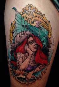 Thigh old school sirena u boji plavuša uzorak tetovaža