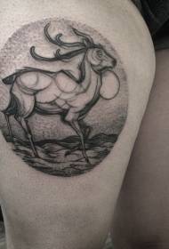 Бедро кръг черен елен и пустинен модел татуировка