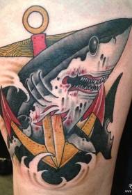 Thigh shark anchor European and American tattoo pattern