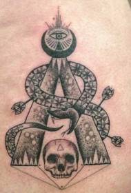 Thigh black grey snake and god eye tattoo pattern