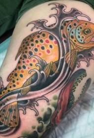 Leg color funny squid tattoo pattern