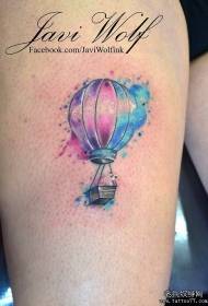 Thigh color splash ink hot air balloon tattoo pattern