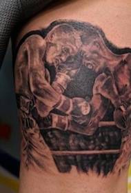 Impresionante patrón de tatuaje de retrato de boxer gris negro