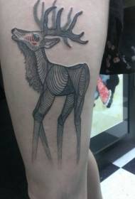 Linijski uzorak tetovaže jelena na bedru
