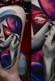 Stehýnka nový styl barevné dívčí tvář s geometrickým vzorem ruční tetování
